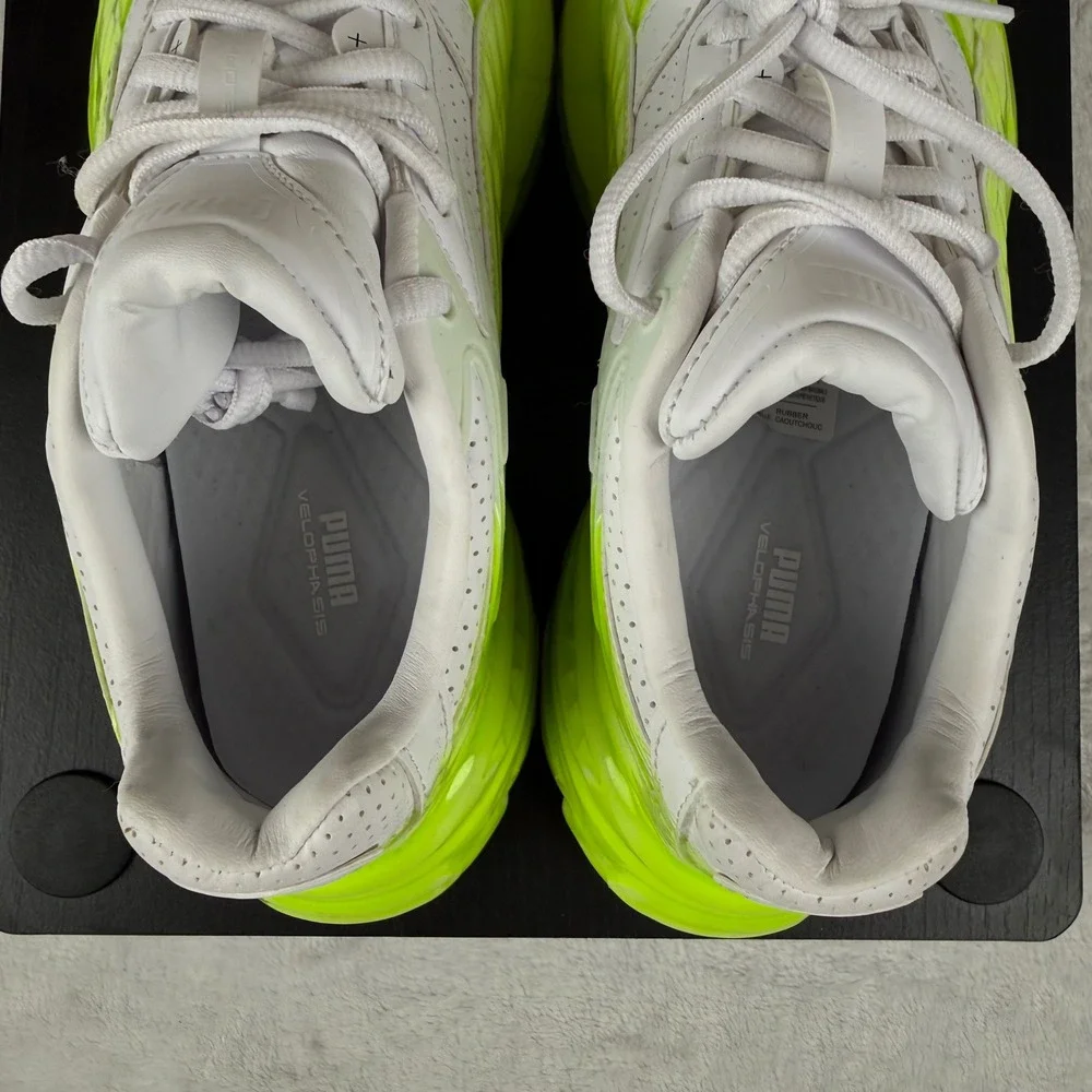 Puma Men's‎ Velophasis Phased Sneakers Pro White/Slime Green Lace Up Size 7 New
